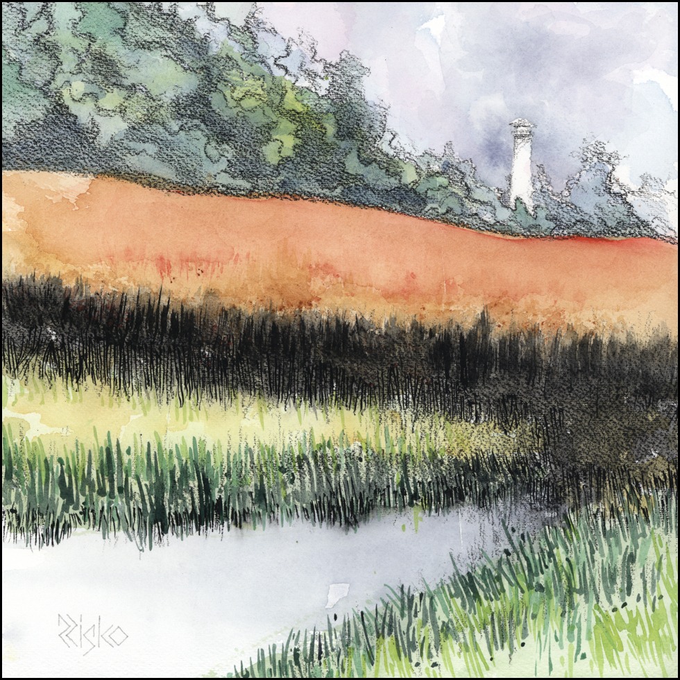 'Fenwick Sedge' – My love of the Mid-Atlantic Coastal areas are reflected in this landscape. The Artworks of RUSSELL RISKO.