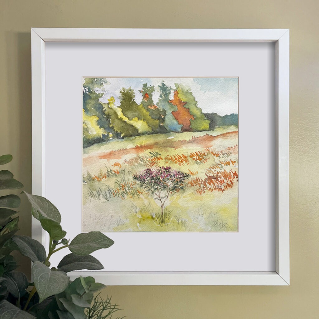 ‘Bradford Chaparral’ framed– watercolor on Arches archival/acid-free C/P. Artworks of Russell Risko.