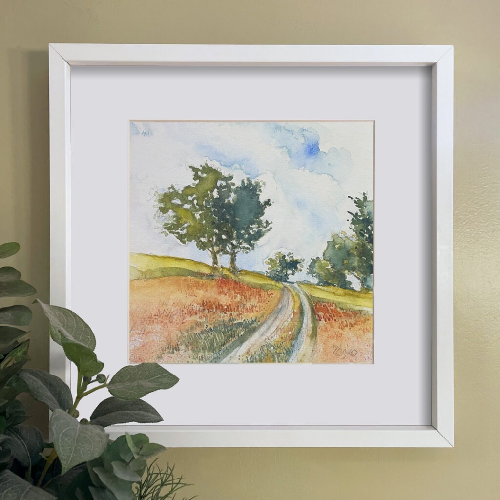 ‘Wheatgrass Way III’ frames - watercolor on Arches archival/acid-free C/P. Artworks of Russell Risko.